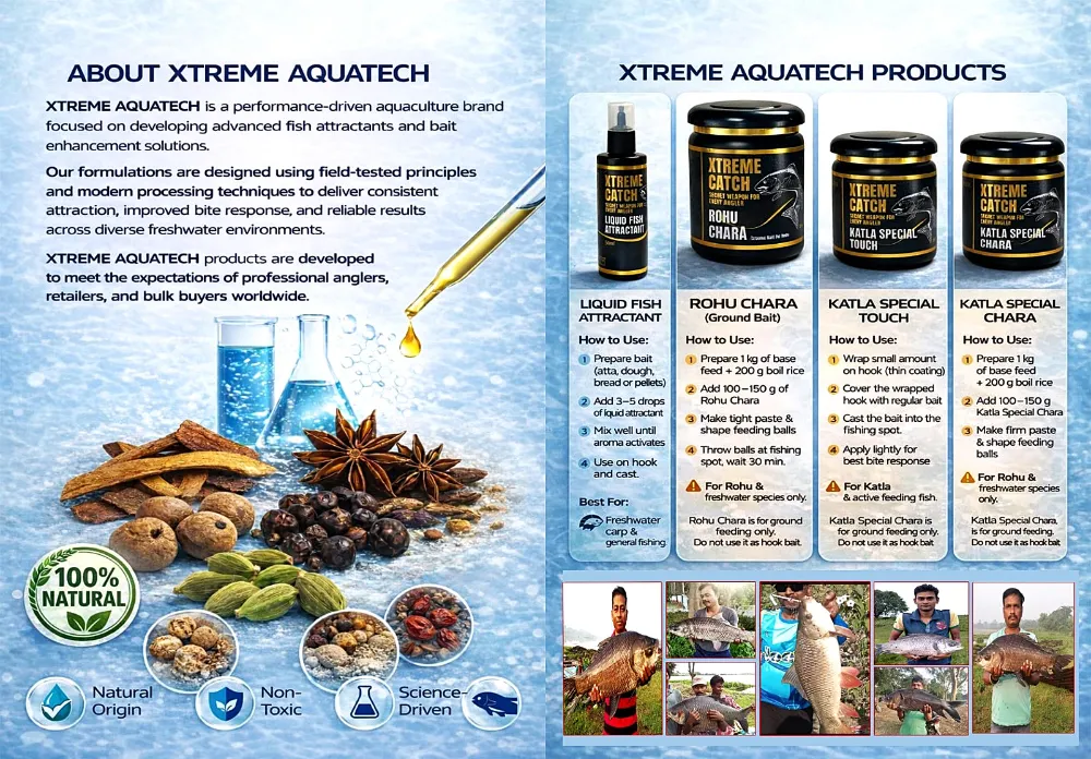 Xtreme AquaTech fish attractants and ground bait products for Rohu and Katla fishing